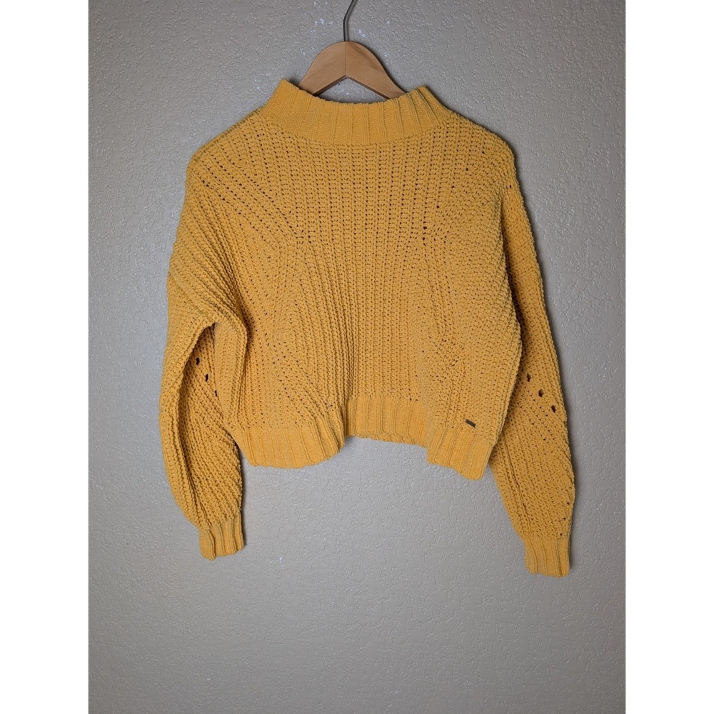 HOLLISTER Mustard Yellow Mock Neck Chunky Knit Cropped Sweater Oversized Size S